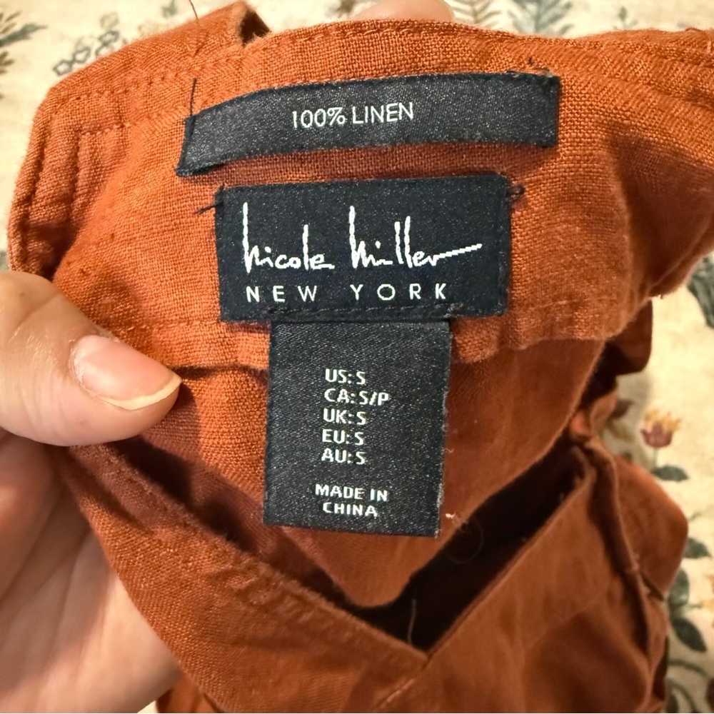 Nicole Miller Rust Orange Overalls Size S 100% linen - Picture 6 of 6